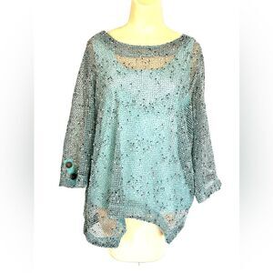 NWOT Blair Mint Geen/Blue Mesh BOHO Blouse Women L